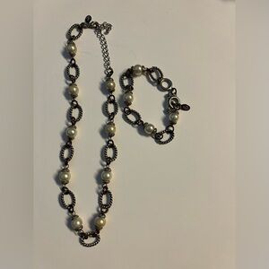 Premier Jewelry Silver and Pearl Necklace and bracelet set